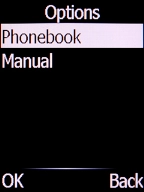 Select Phonebook and press the Left selection key.