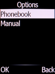Select Phonebook and press the Left selection key.