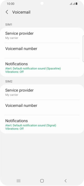 Press Voicemail number below the required SIM.