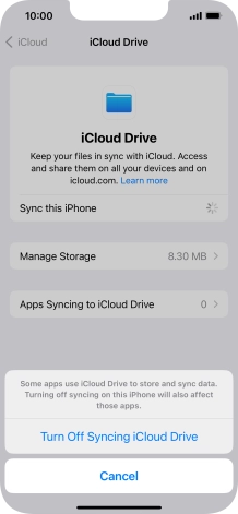 If you turn off the function, press Turn Off Syncing iCloud Drive.