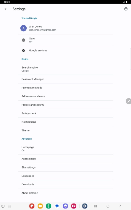 Press Privacy and security.