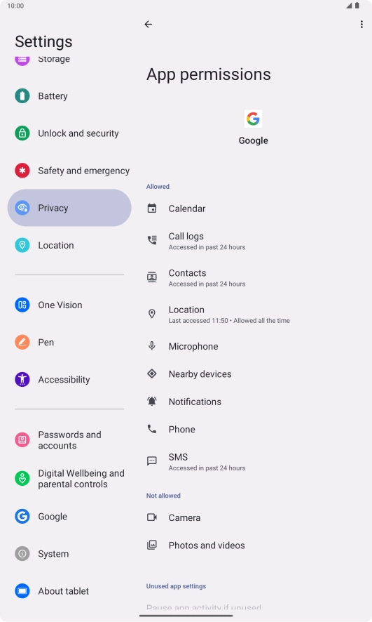 The app activity for the selected app is displayed.