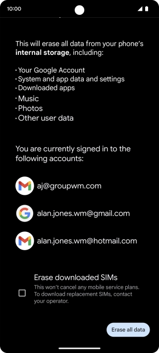 Press Erase all data.