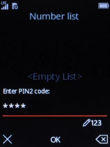 Key in the PIN2 and press the Navigation key. The default PIN2 is 1111.