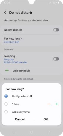 Press the required setting.