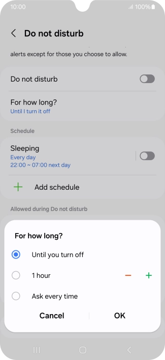 Press the required setting.