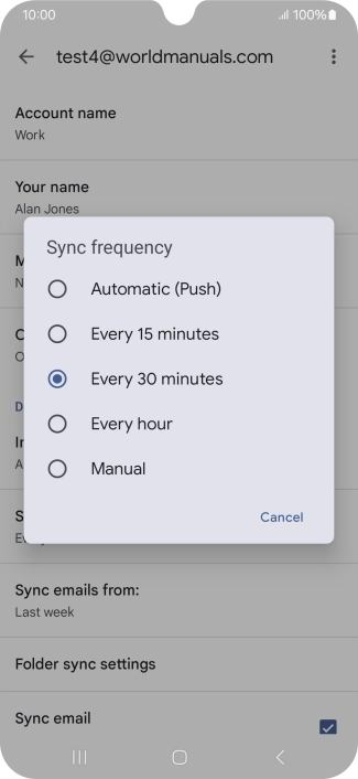 Press the required setting.