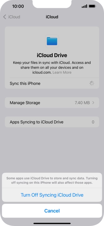 If you turn off the function, press Turn Off Syncing iCloud Drive. If you turn off the function, press Turn Off Syncing iCloud Drive.