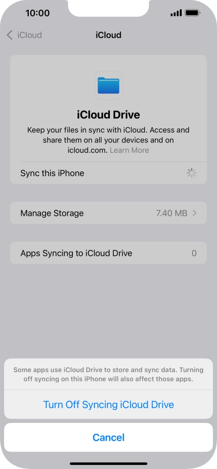 If you turn off the function, press Turn Off Syncing iCloud Drive. If you turn off the function, press Turn Off Syncing iCloud Drive.