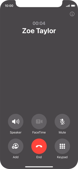 Press the end call icon to end the call and return to the home screen.