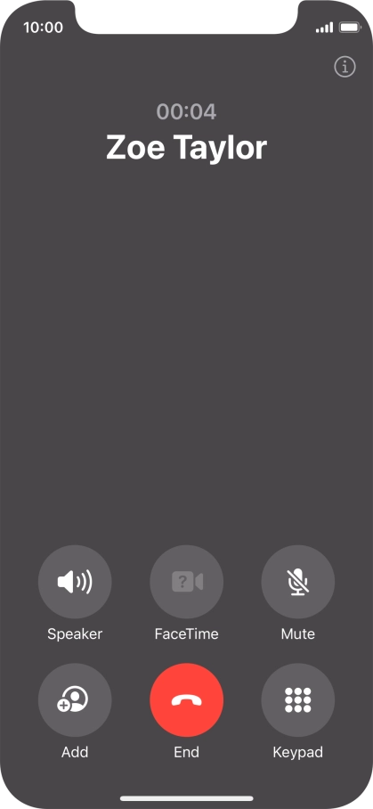 Press the end call icon to end the call and return to the home screen.