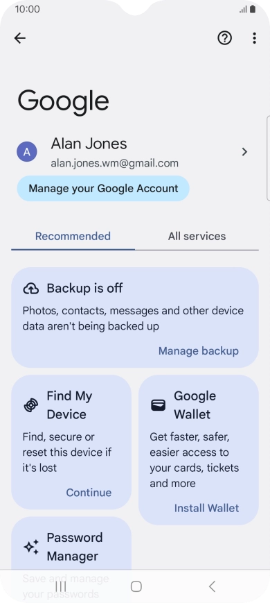 Press Manage backup.