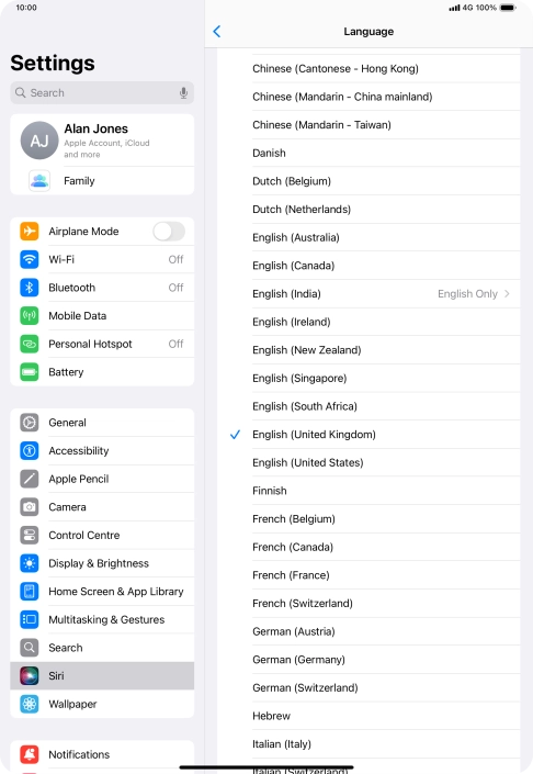 Press the required language.