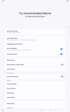 Press Voice registration and follow the instructions on the screen to turn automatic activation on or off.