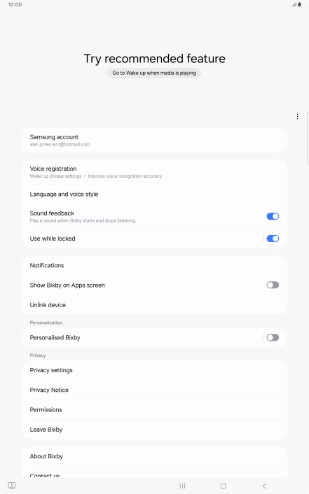 Press Voice registration and follow the instructions on the screen to turn automatic activation on or off.