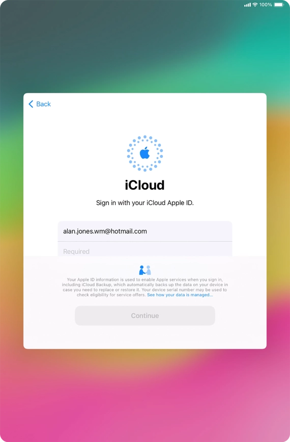 Press Required and key in the password for your Apple ID.