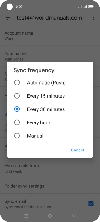 Press the required setting.