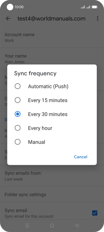Press the required setting.