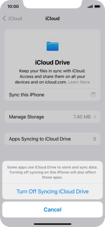 If you turn off the function, press Turn Off Syncing iCloud Drive.