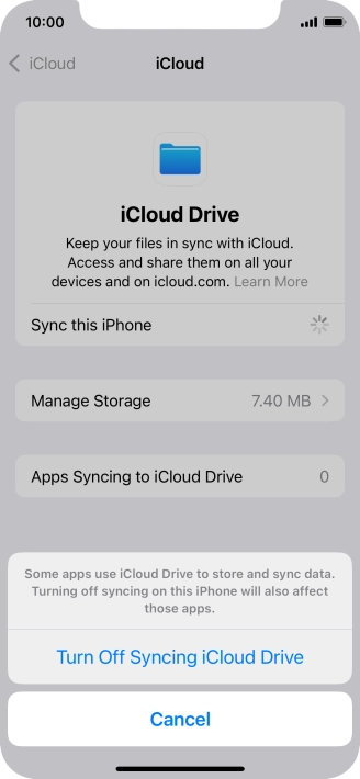 If you turn off the function, press Turn Off Syncing iCloud Drive.