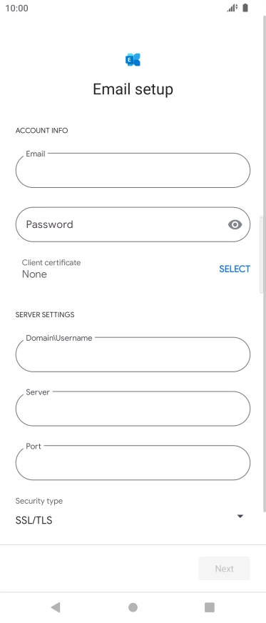 Press Password and key in the password for your email account.