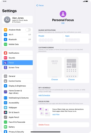 Press People and follow the instructions on the screen to select which contacts you would like to receive calls and notifications from when the selected focus mode is active.