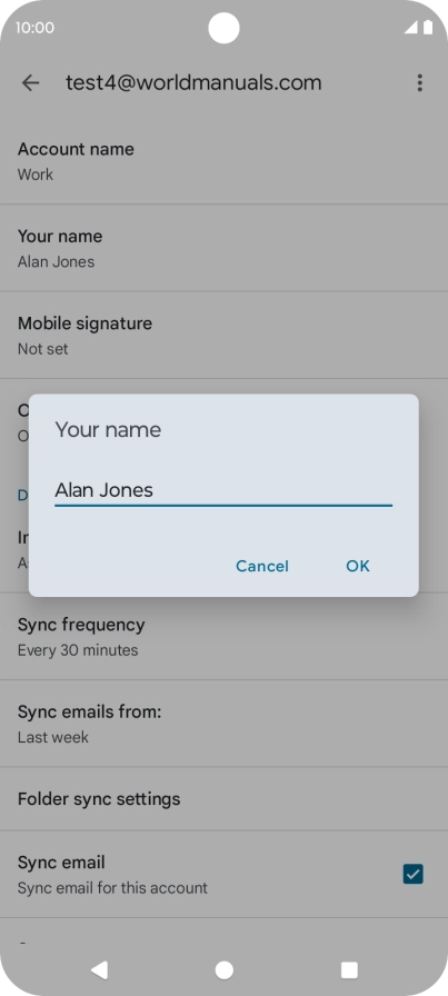 Key in the required sender name and press OK.