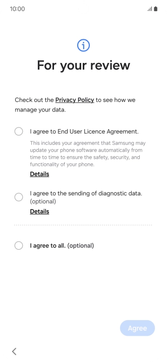 Press the fields next to the required settings to select them.