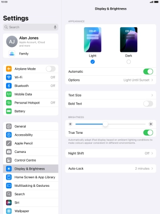 If you turn on the function, press Options and follow the instructions on the screen to select the required period of time for Dark Mode.