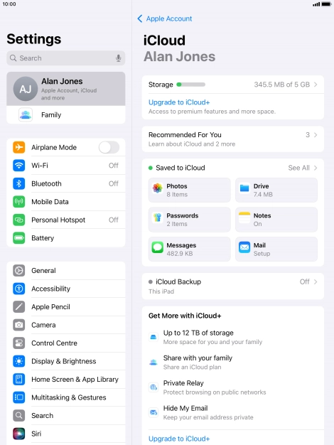 Press iCloud Backup.