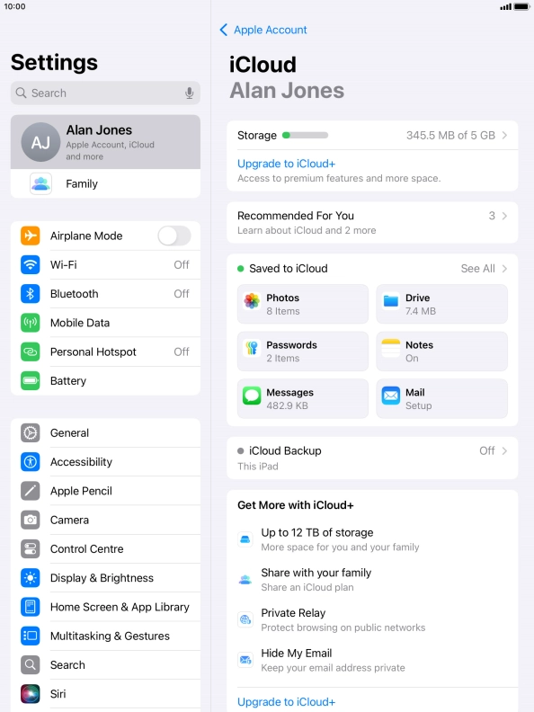 Press iCloud Backup.