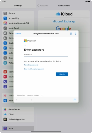 Press Password and key in the password for your email account.