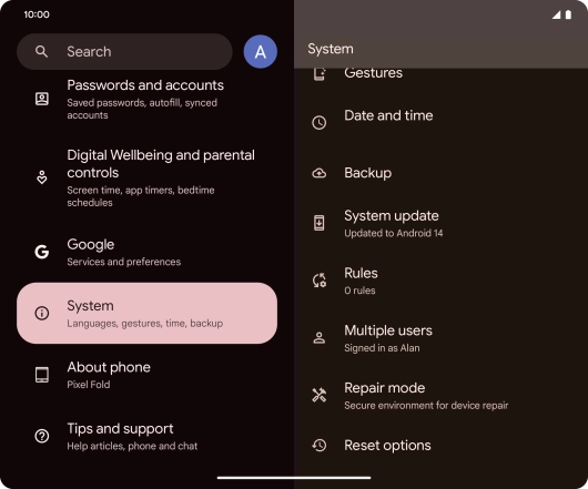 Press Reset options.