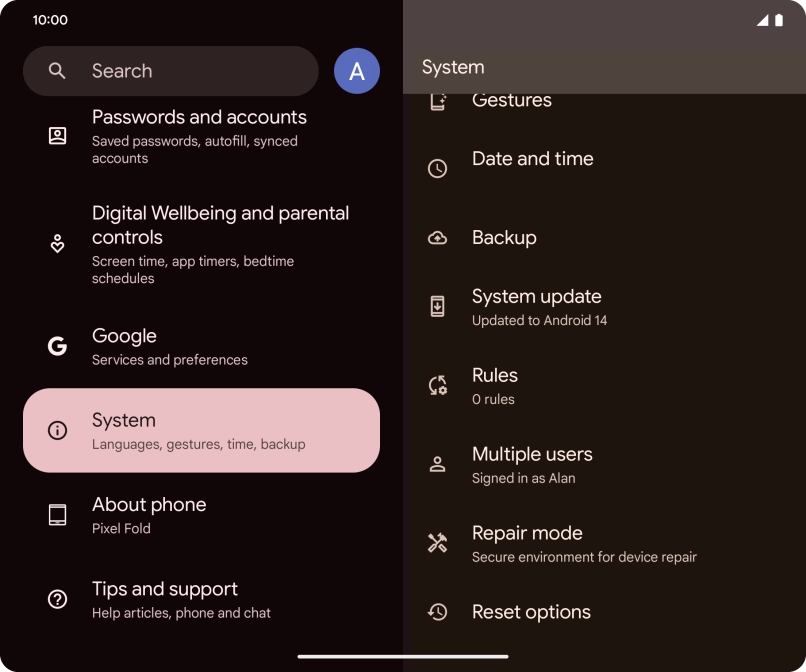 Press Reset options.
