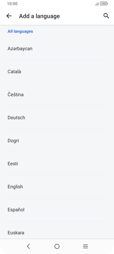 Press the required language to add it to the list of phone languages.