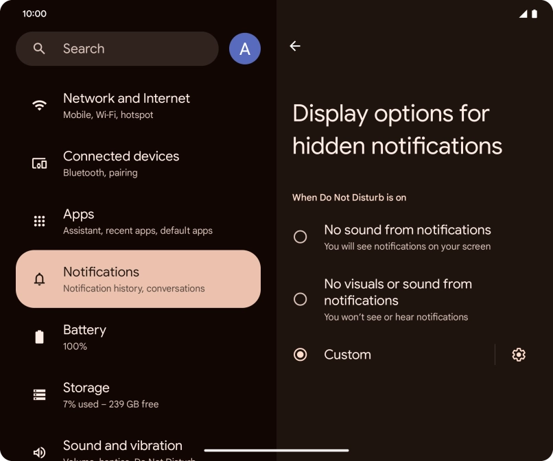Press the required setting to turn display of the selected notification types on or off. Press the required setting to turn display of the selected notification types on or off.