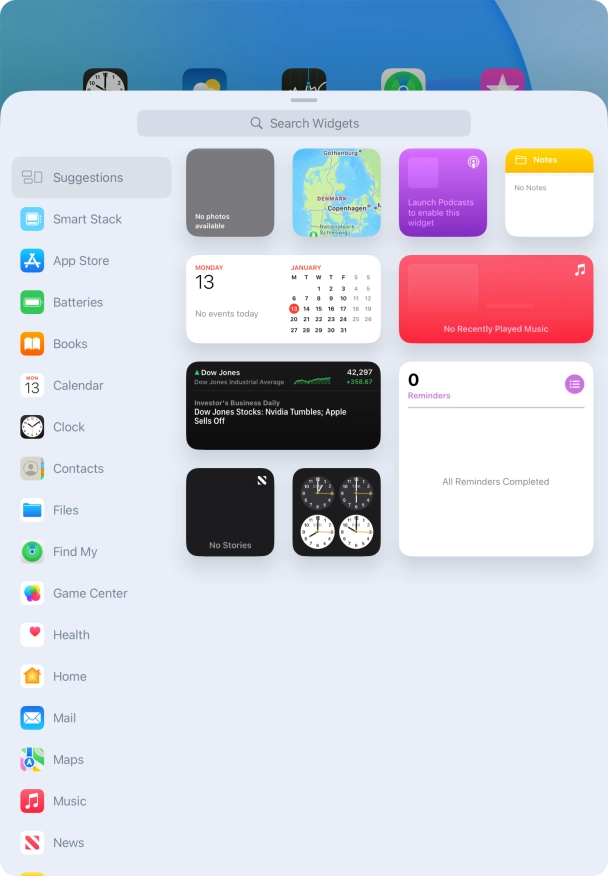 Press the required widget.