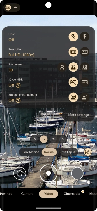 Press the required setting next to 