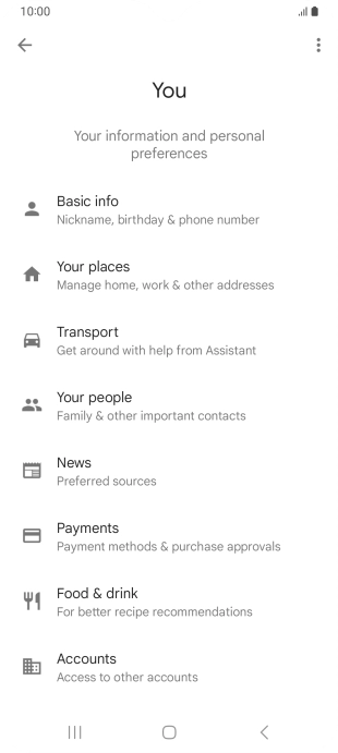 Press Basic info and follow the instructions on the screen to select phone owner settings.