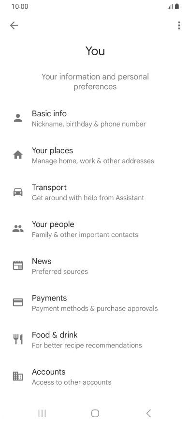 Press Basic info and follow the instructions on the screen to select phone owner settings.