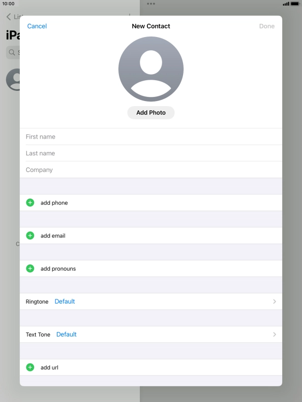 Press First name and key in the first name. Press First name and key in the first name.