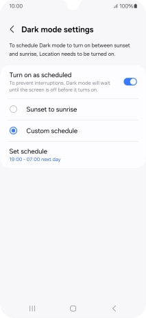 Press the required setting.