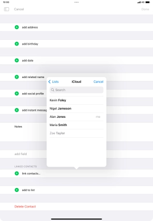 Press the required contact.