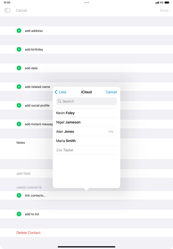Press the required contact.