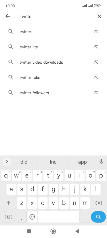 Key in Twitter and press the search icon.