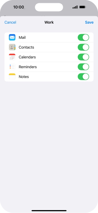Press the indicators next to the required data types to turn synchronisation of each data type on or off.