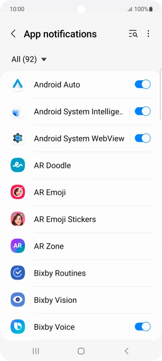 Press the indicators next to the required apps to turn the function on or off. Press the indicators next to the required apps to turn the function on or off.