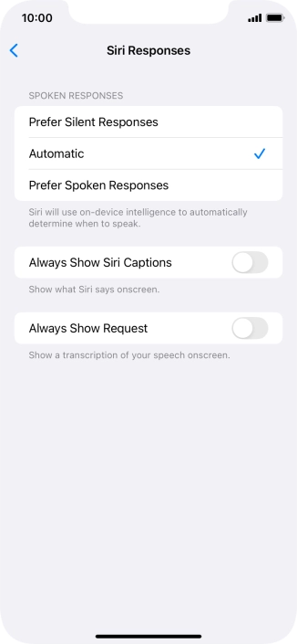 Press the required setting.