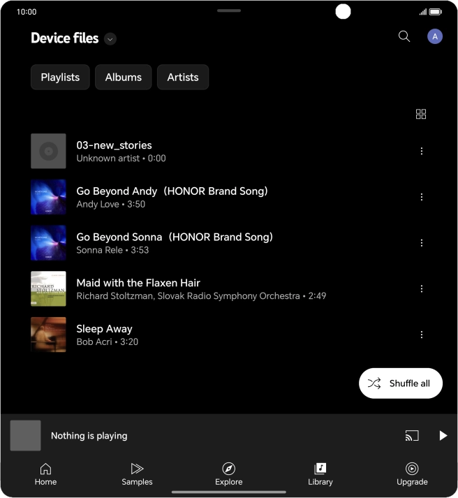 Press the required audio file.
