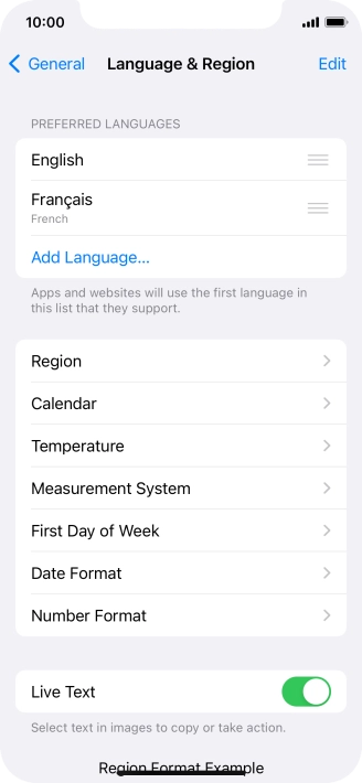To subsequently select another language as the default language, press the move icon next to the required language and drag it to the top of the list.
